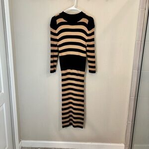 New York & Company Black and Tan Striped Long Sleeve Dress